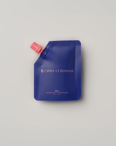 Emma Lewisham refill pouch in purple packaging with pink twist cap visible at top